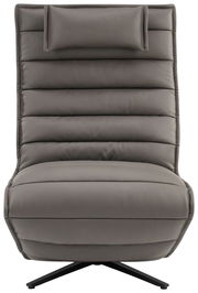 Frontansicht einer modernen Relaxliege mit gepolstertem, grauem Lederbezug und verstellbarem Kopfteil.