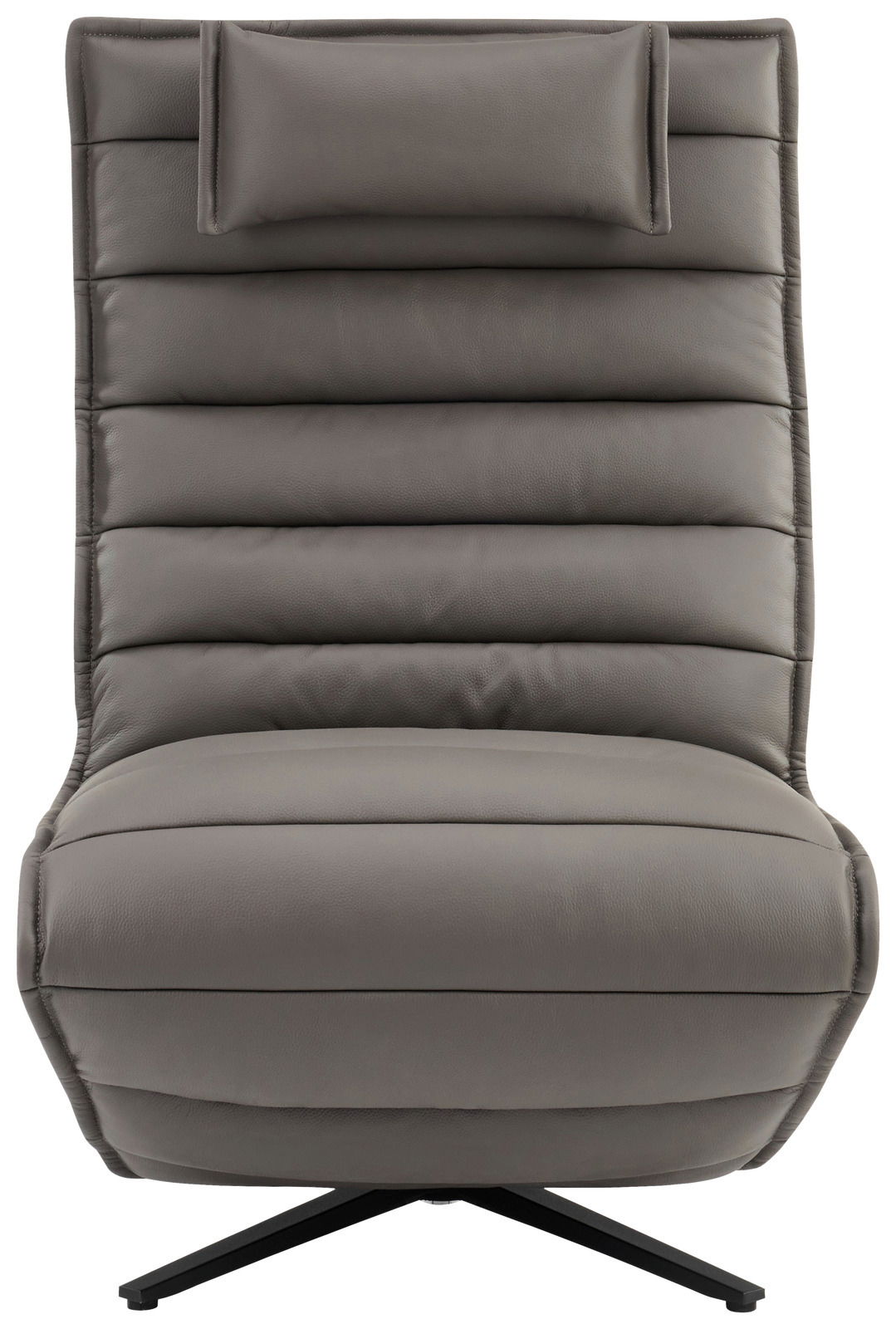 Frontansicht einer modernen Relaxliege mit gepolstertem, grauem Lederbezug und verstellbarem Kopfteil.