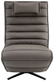 Frontansicht einer modernen Relaxliege mit gepolstertem, grauem Lederbezug und verstellbarem Kopfteil.