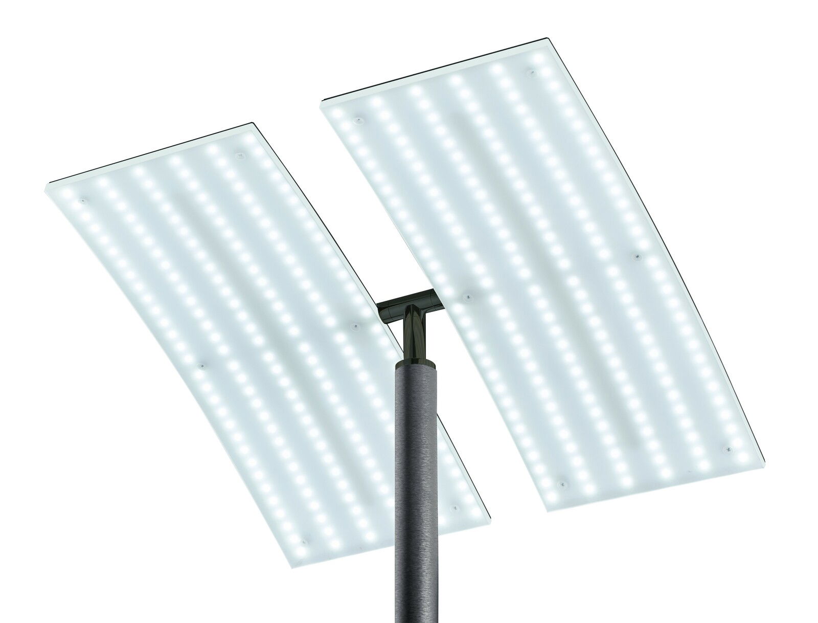 Moderne Stehleuchte ANDY mit zwei rechteckigen LED-Panels, Ansicht von unten.