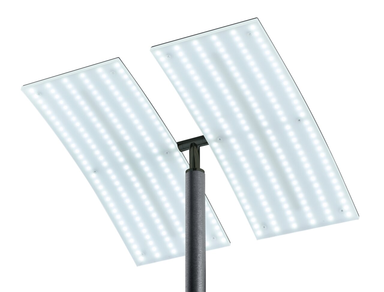 Hell Stehleuchte ANDY Moderne Stehleuchte ANDY mit zwei rechteckigen LED-Panels, Ansicht von unten.