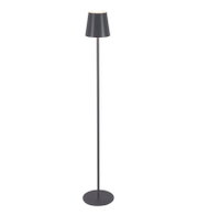 Schwarze Akku-Stehleuchte mit modernem Design, seitliche Perspektive