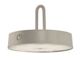 Moderne Wandleuchte ARMA in seitlicher Perspektive mit rundem, flachem Design und integriertem Ein-/Ausschalter.