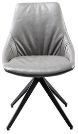 Moderner grauer Stuhl mit Lederbezug und schwarzem Metallgestell, Frontalansicht
