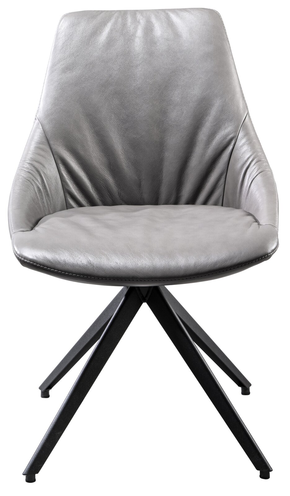 Plantagie Stuhl MAPLE Moderner grauer Stuhl mit Lederbezug und schwarzem Metallgestell, Frontalansicht