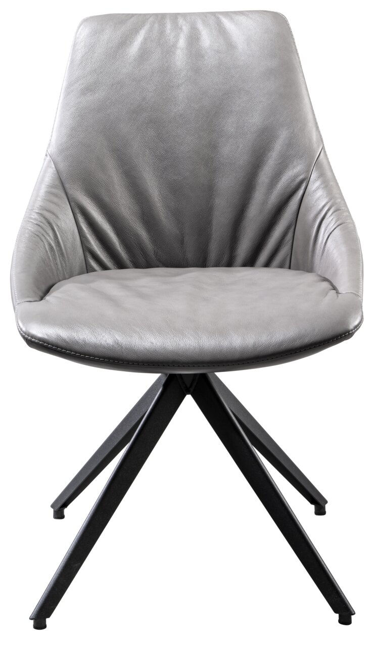 Plantagie Stuhl MAPLE Moderner grauer Stuhl mit Lederbezug und schwarzem Metallgestell, Frontalansicht