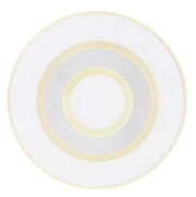 Runde Deckenleuchte MARU in Draufsicht mit konzentrischen Kreisen in Weiß und Silber.