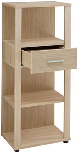 Holz-Aktenregal mit offener Schublade, seitliche Perspektive