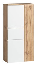 Midischrank 65 cm in Holzoptik mit weißen Fronten, seitliche Perspektive