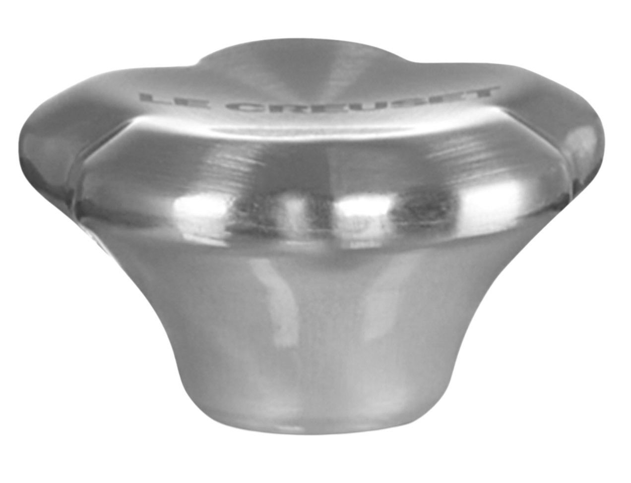 Edelstahl-Deckelknauf in Blumenform, seitliche Perspektive