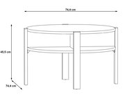 Runder Couchtisch mit zwei Ebenen, 74,4 cm Durchmesser, 45,5 cm Höhe, seitliche Perspektive
