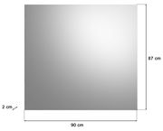 Quadratischer Spiegel mit den Maßen 90 cm x 87 cm x 2 cm, frontal abgebildet.
