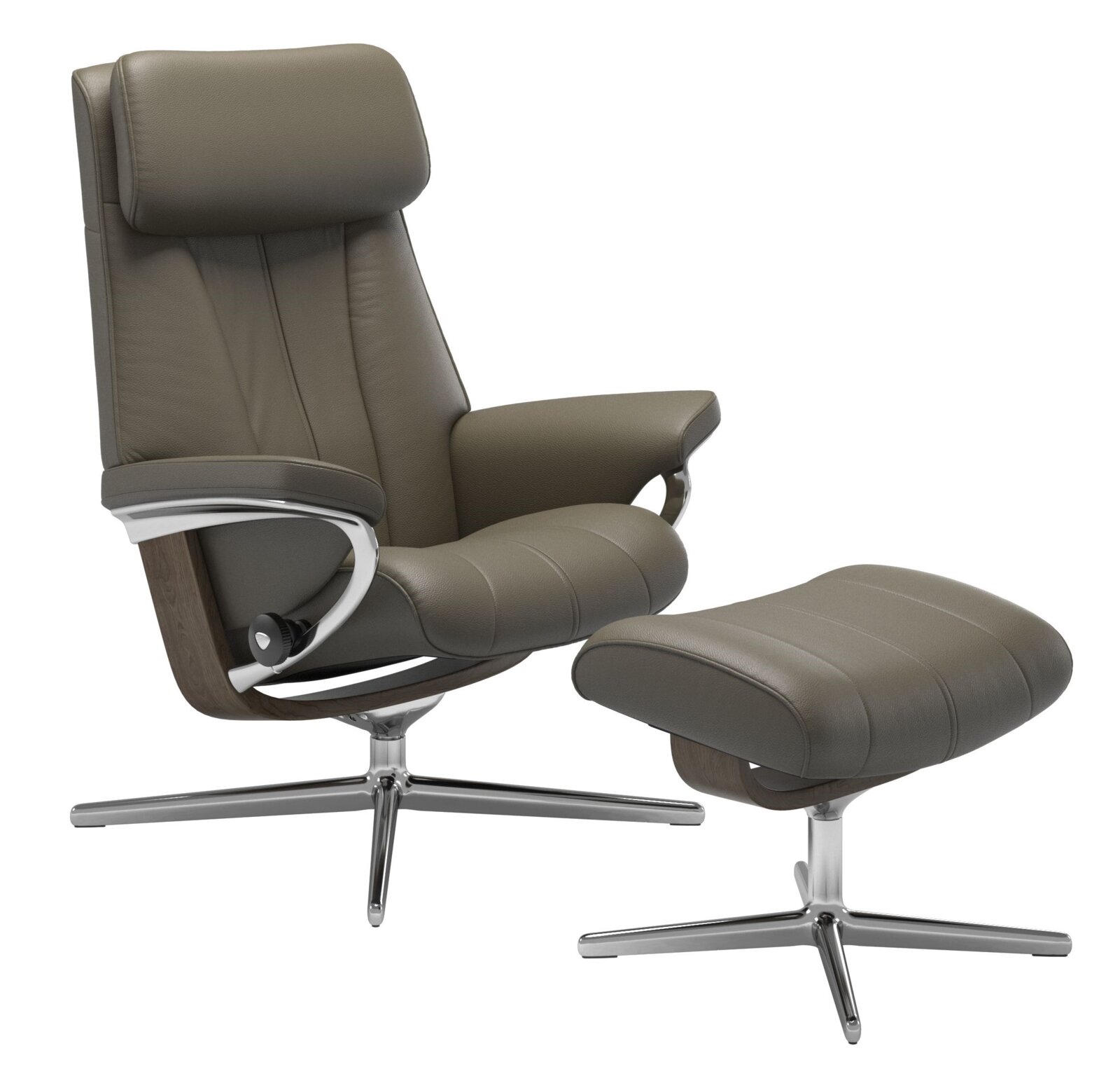 Stressless Hocker PAUL Moderner brauner Ledersessel mit passendem Hocker, seitliche Perspektive