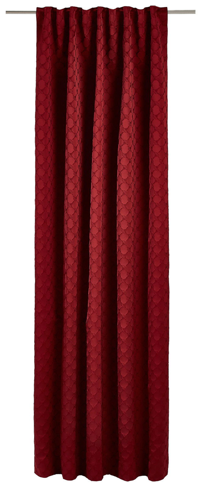 Roter Dekoschal mit elegantem Muster, frontal aufgenommen