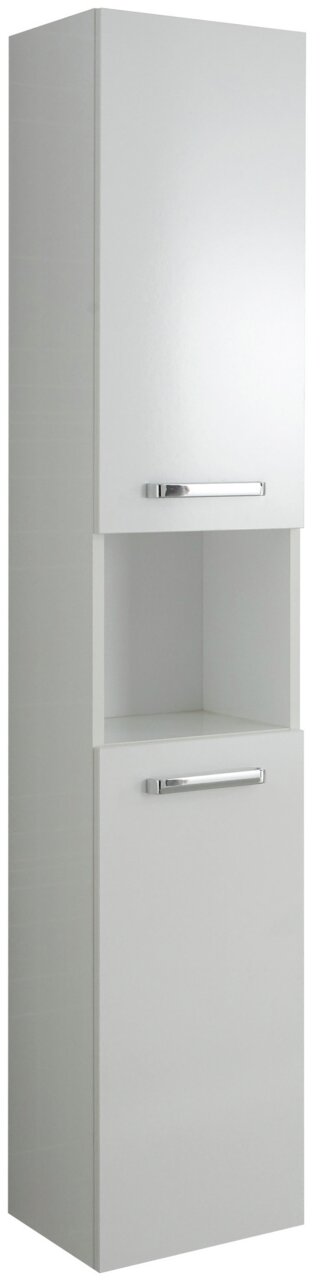 XORA Hochschrank TIVOLI Hochschrank in weißer Farbe mit zwei Türen und einem offenen Fach, seitliche Perspektive