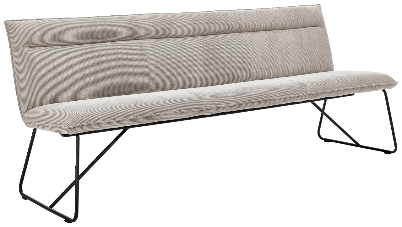 Johann Jakob Sitzbank CALAS Graue Sitzbank mit Stoffbezug und schwarzen Metallbeinen, seitliche Perspektive