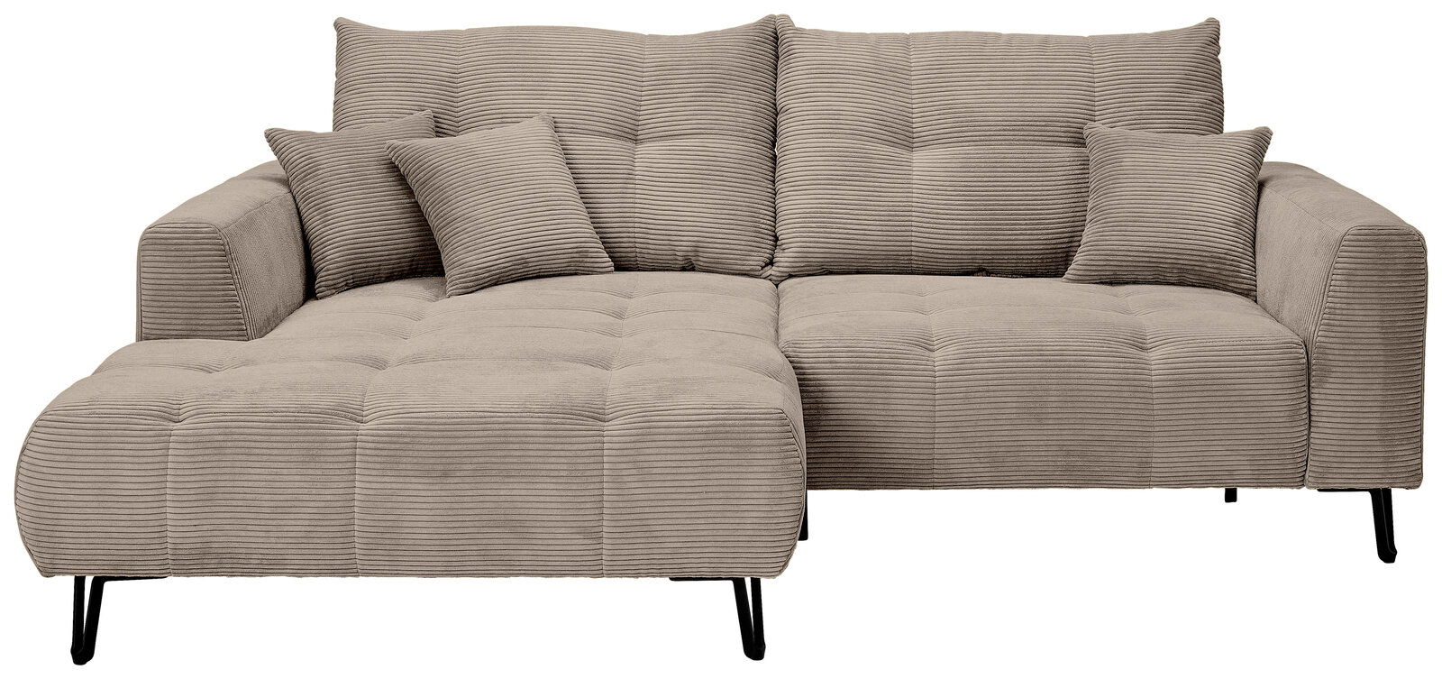 Beige Ecksofa mit Ottomane links, Vorderansicht