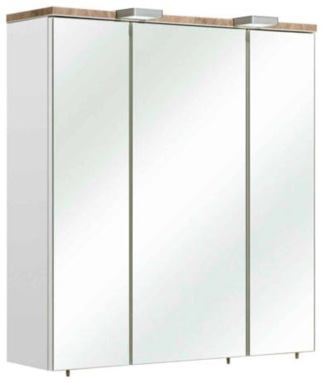Moderner Spiegelschrank mit drei Türen, seitlicher Perspektive
