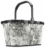 Carrybag mit schwarzem Griff und schwarz-weißem Baum-Muster, seitliche Perspektive