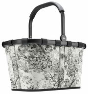 Carrybag mit schwarzem Griff und schwarz-weißem Baum-Muster, seitliche Perspektive