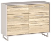 Modernes Sideboard mit sechs Schubladen in Holzoptik, seitliche Perspektive