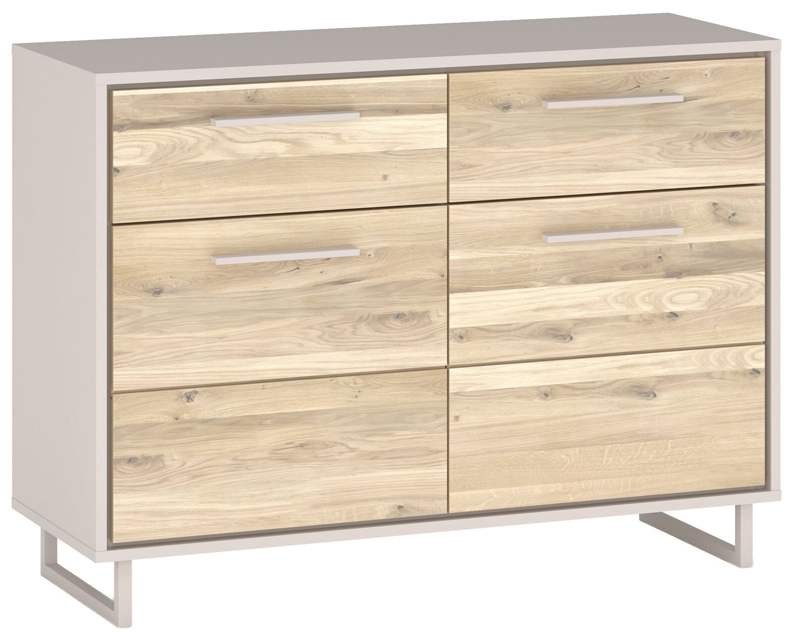 Modernes Sideboard mit sechs Schubladen in Holzoptik, seitliche Perspektive