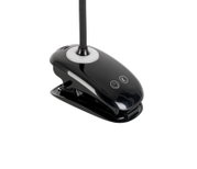 Zwarte LED-klemlamp met twee aanraakknoppen, zijaanzicht