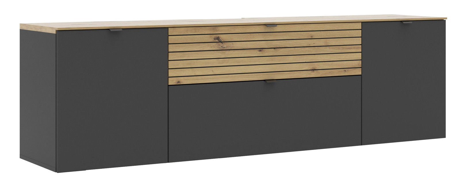 Voleo TV-Lowboard DIANA TV-Lowboard in dunklem Grau mit Holzdetails, frontal betrachtet