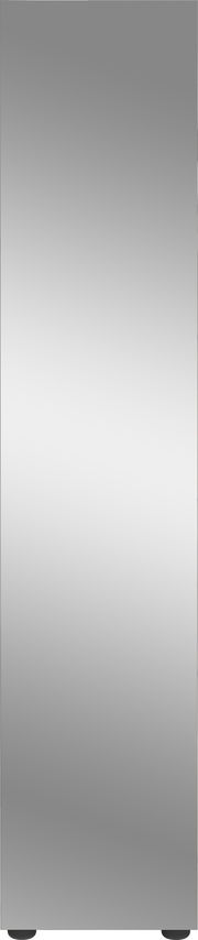 Frontansicht eines modernen, silbernen Regals mit glatter Oberfläche