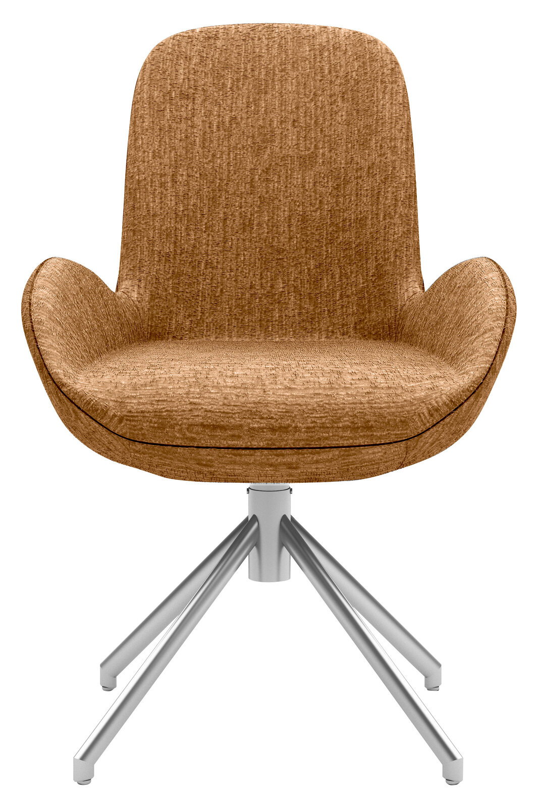 Moderner Armlehnstuhl in Braun mit Metallgestell, Frontalansicht