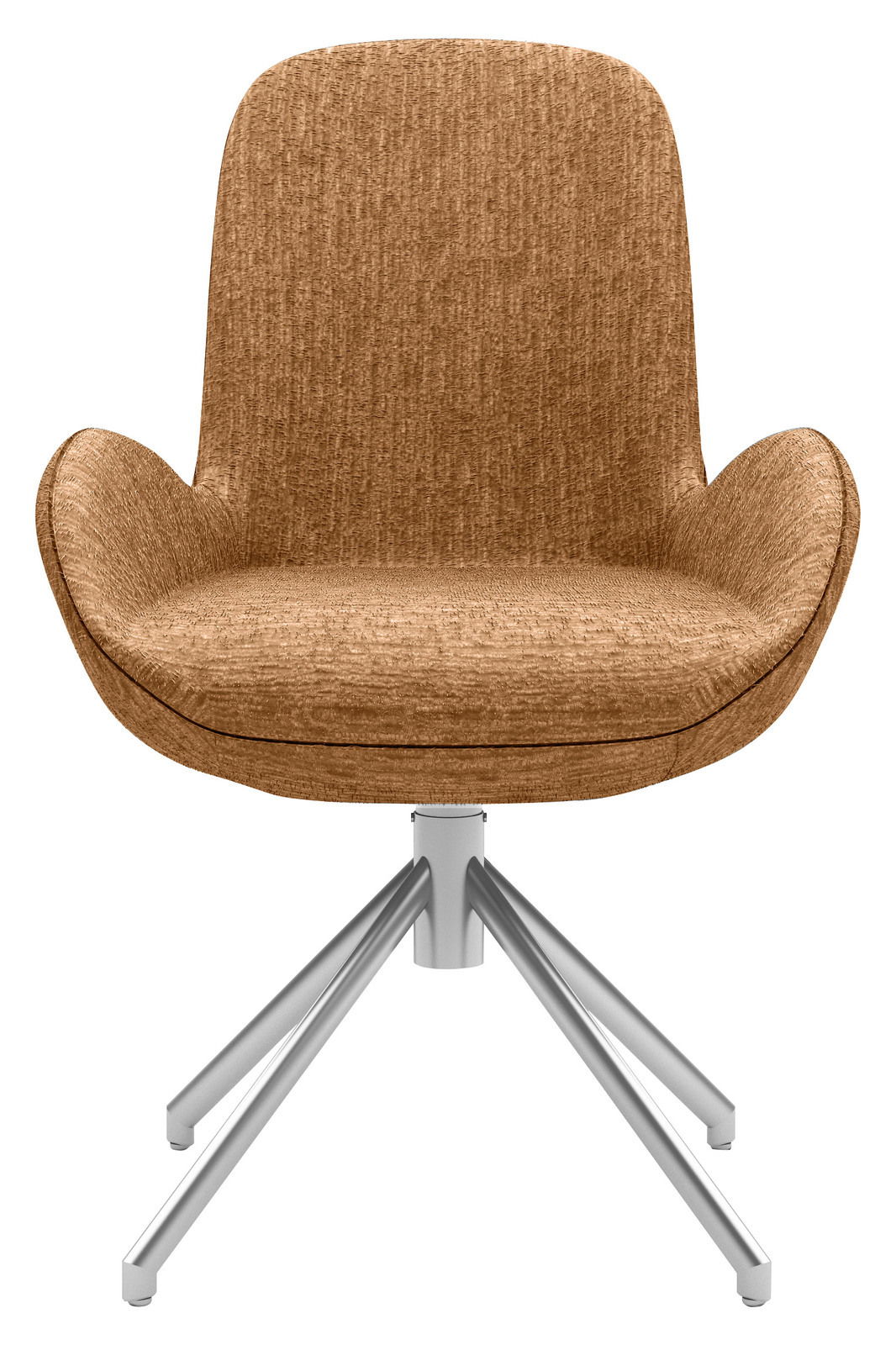 Moderner Armlehnstuhl in Braun mit Metallgestell, Frontalansicht