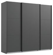 Dreitüriger Schwebetürenschrank in dunklem Grau, Frontalansicht