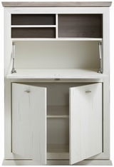 Sekretär aus hellem Holz mit offenen Türen und Fächern, Frontalansicht