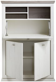 Sekretär aus hellem Holz mit offenen Türen und Fächern, Frontalansicht