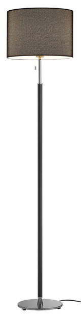 Moderne Stehleuchte OPPO mit schwarzem Schirm und schlankem, schwarzem Ständer, frontal abgebildet.