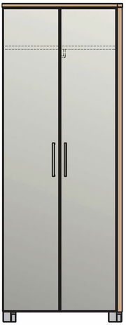 Moderner Dielenschrank mit zwei Türen und schwarzen Griffen, Frontalansicht.