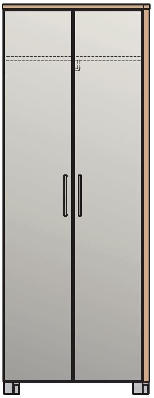 Moderner Dielenschrank mit zwei Türen und schwarzen Griffen, Frontalansicht.