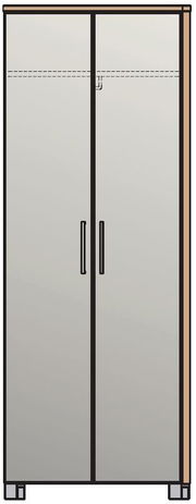 Moderner Dielenschrank mit zwei Türen und schwarzen Griffen, Frontalansicht.