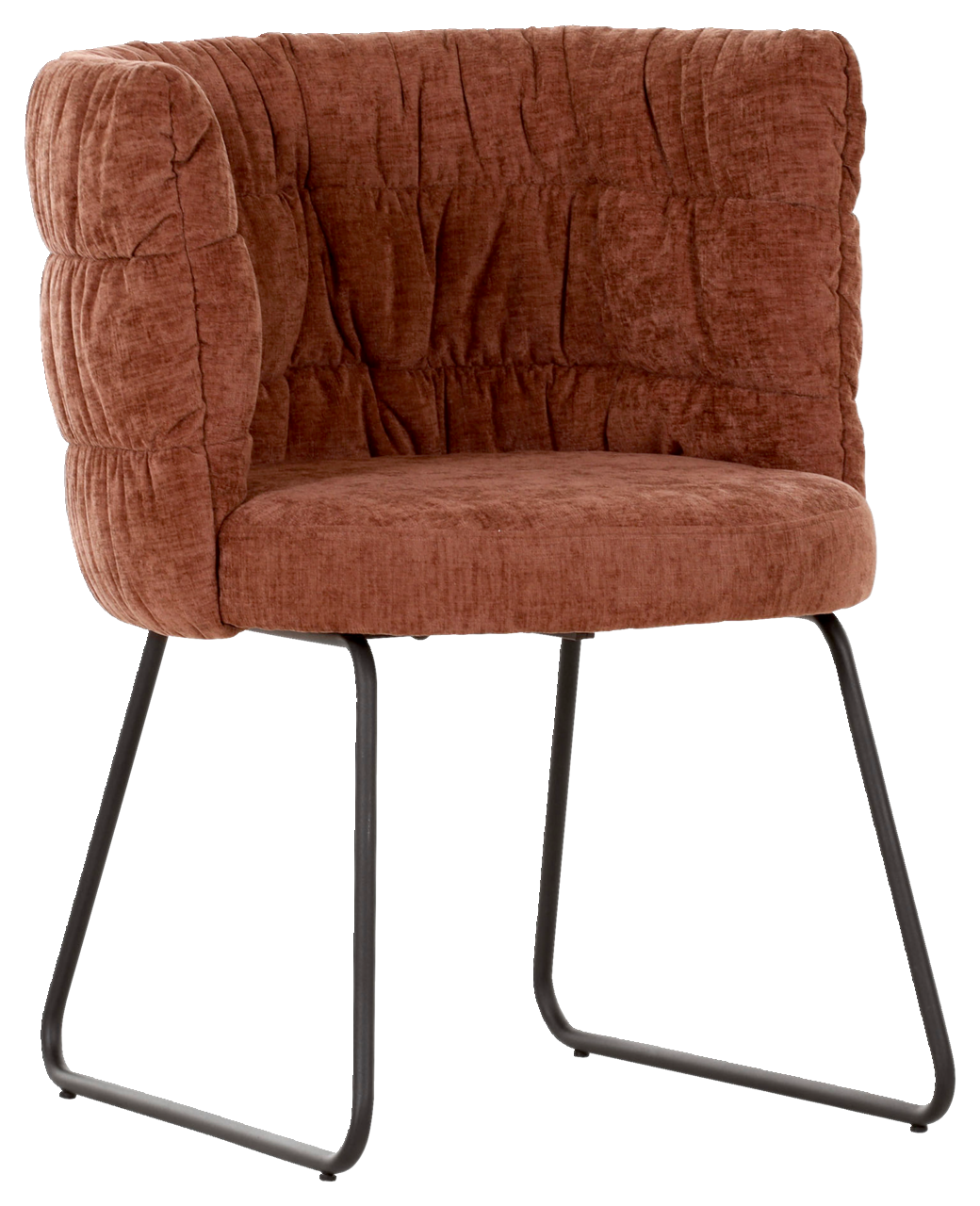 Z2 Armlehnstuhl MILA Brauner Armlehnstuhl mit gepolsterter Rückenlehne und Metallbeinen, seitliche Perspektive