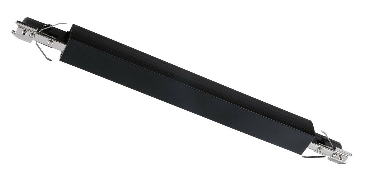 Schwarzer Switchdimmer Zigbee in diagonaler Perspektive mit Metallklammern an den Enden