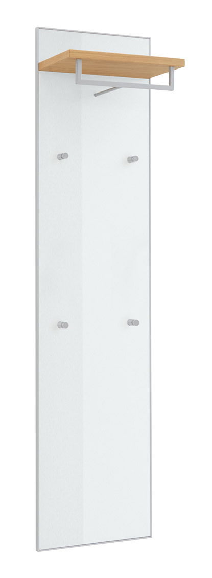 VOSS Garderobenpaneel schmal VORTINA Schmales Garderobenpaneel mit Holzablage und Haken, seitliche Perspektive