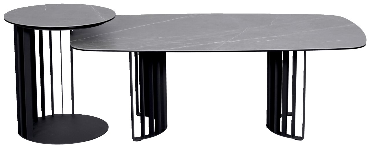 Moderner Couchtisch Novel LIPARI mit zwei Ebenen in schwarzem Design, seitliche Perspektive