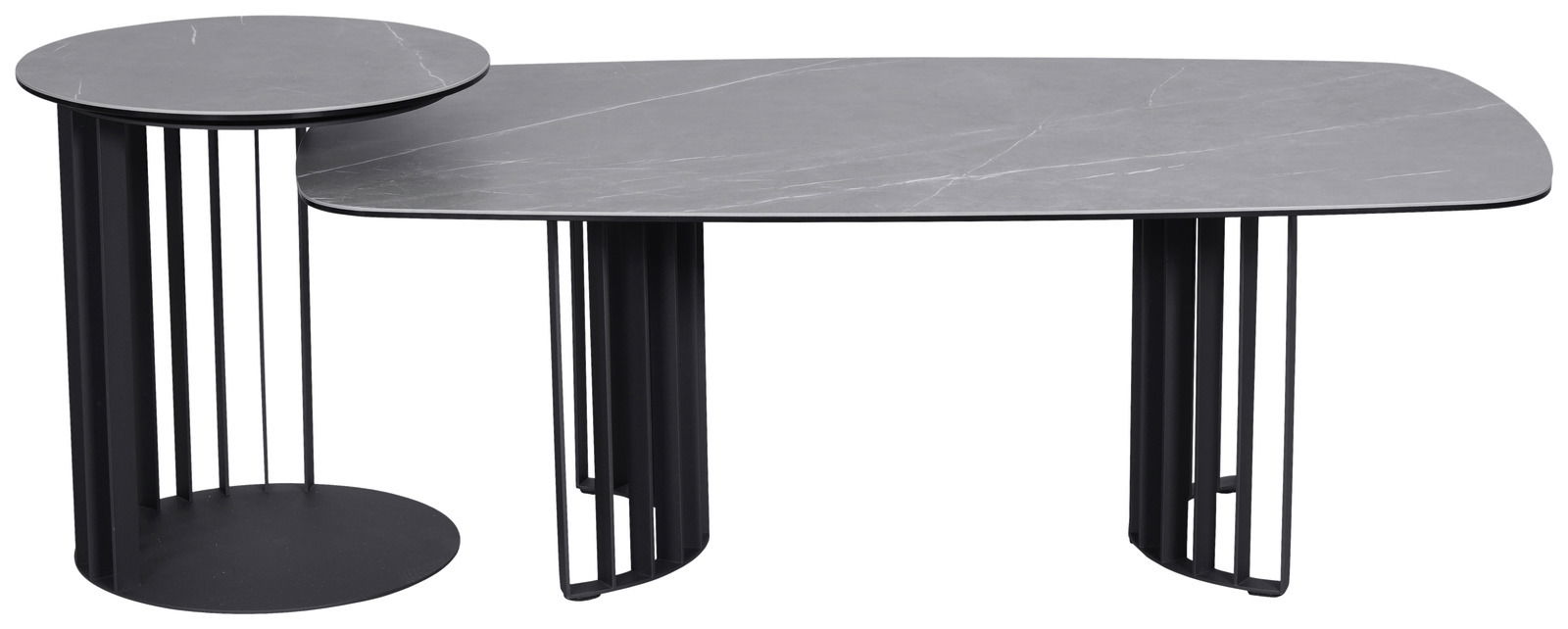 Moderner Couchtisch Novel LIPARI mit zwei Ebenen in schwarzem Design, seitliche Perspektive