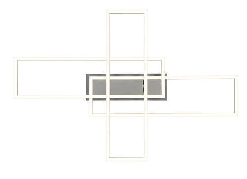 Moderne led-plafondlamp met een geometrisch ontwerp, gezien van voren.