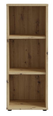 Schmales Regal aus Holz mit drei offenen Fächern, frontale Ansicht