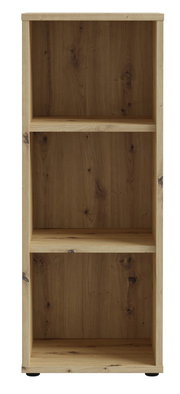 Schmales Regal aus Holz mit drei offenen Fächern, frontale Ansicht