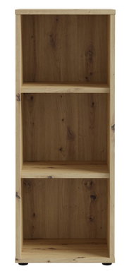 Schmales Regal aus Holz mit drei offenen Fächern, frontale Ansicht