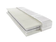 Querschnitt einer Taschenfederkernmatratze der Serie ORTHO STAR PLUS T mit sichtbaren Schichten und Struktur, seitliche Perspektive