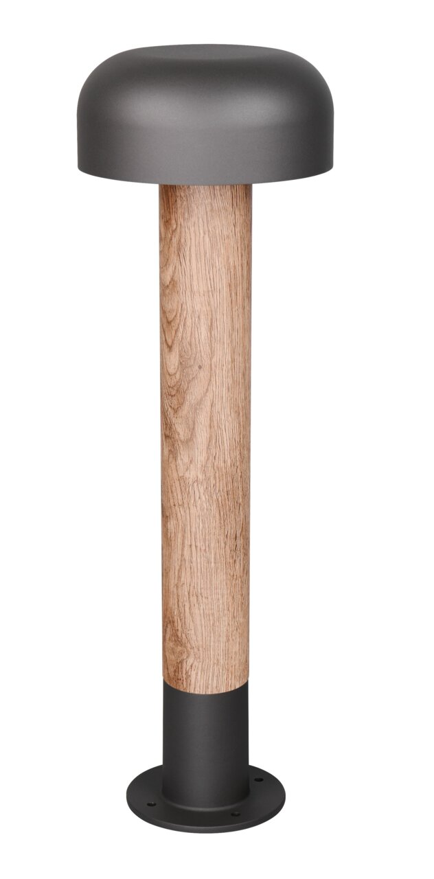 Trio Leuchten LED-Pollerleuchte FRASER LED-Pollerleuchte mit modernem Design, Holzoptik und schwarzem Metallfuß, seitliche Perspektive