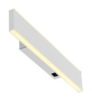 Moderne accu-wandlamp DELTA-B in schuin perspectief, met een slank, rechthoekig ontwerp en een geïntegreerde lichtstrip.